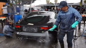 Hand car wash with foam